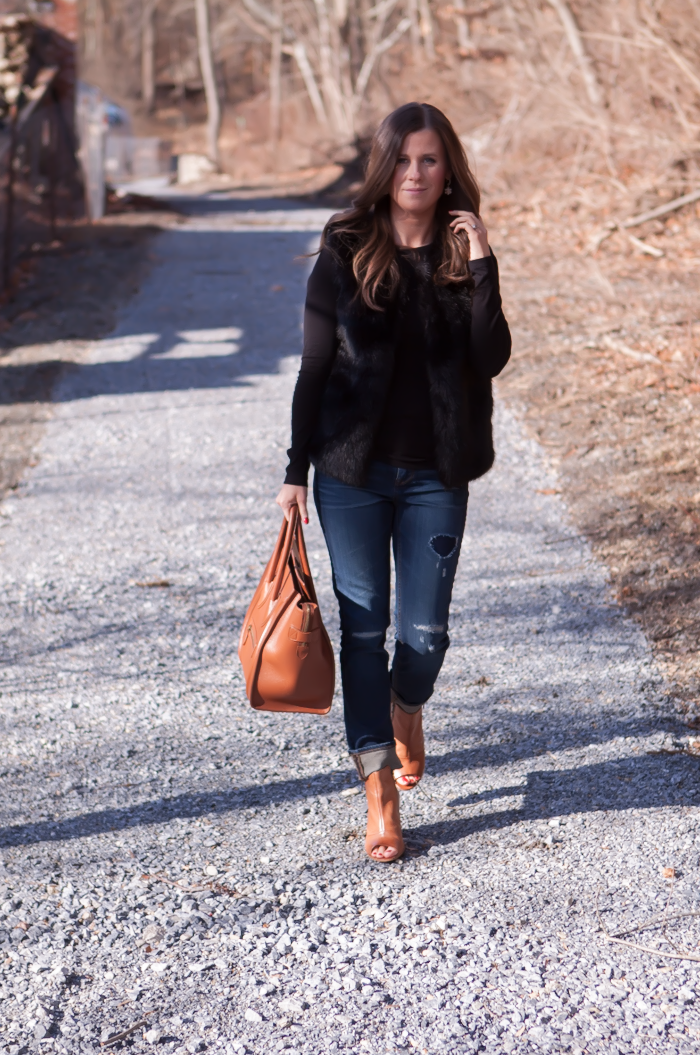peep toe booties with jeans