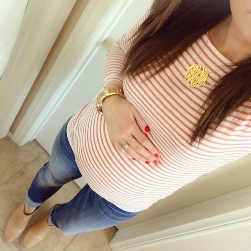 Pink Striped Tee and Skinny Ankle Jeans