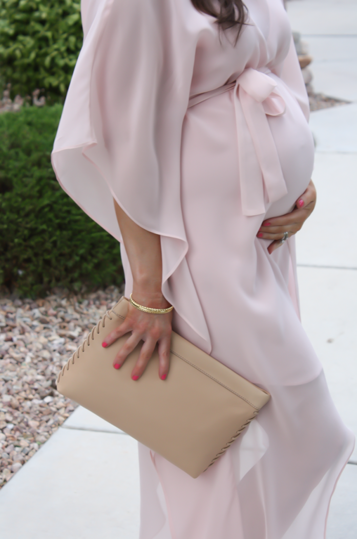 Blush Pink Silk Asymetrical Dress, Ivory Heels, Tan Leather Clutch, BCBG, JCrew 3