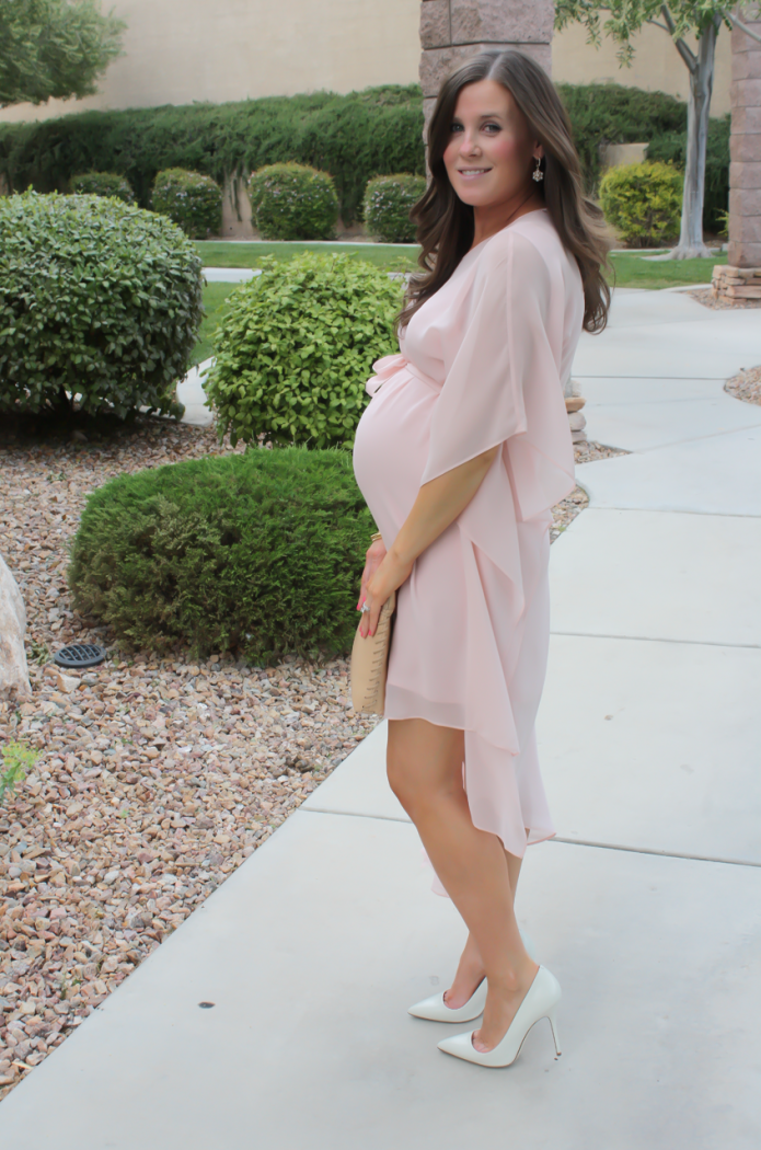 Blush Pink Silk Asymetrical Dress, Ivory Heels, Tan Leather Clutch, BCBG, JCrew 6