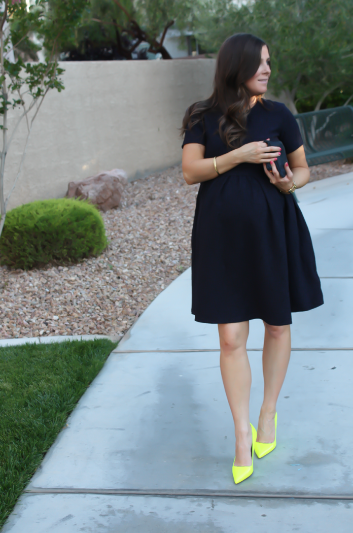 Navy Maternity Dress, Neon Green Heels, Clutch, ASOS, ASOS Maternity, Kate Spade, Clare V 16