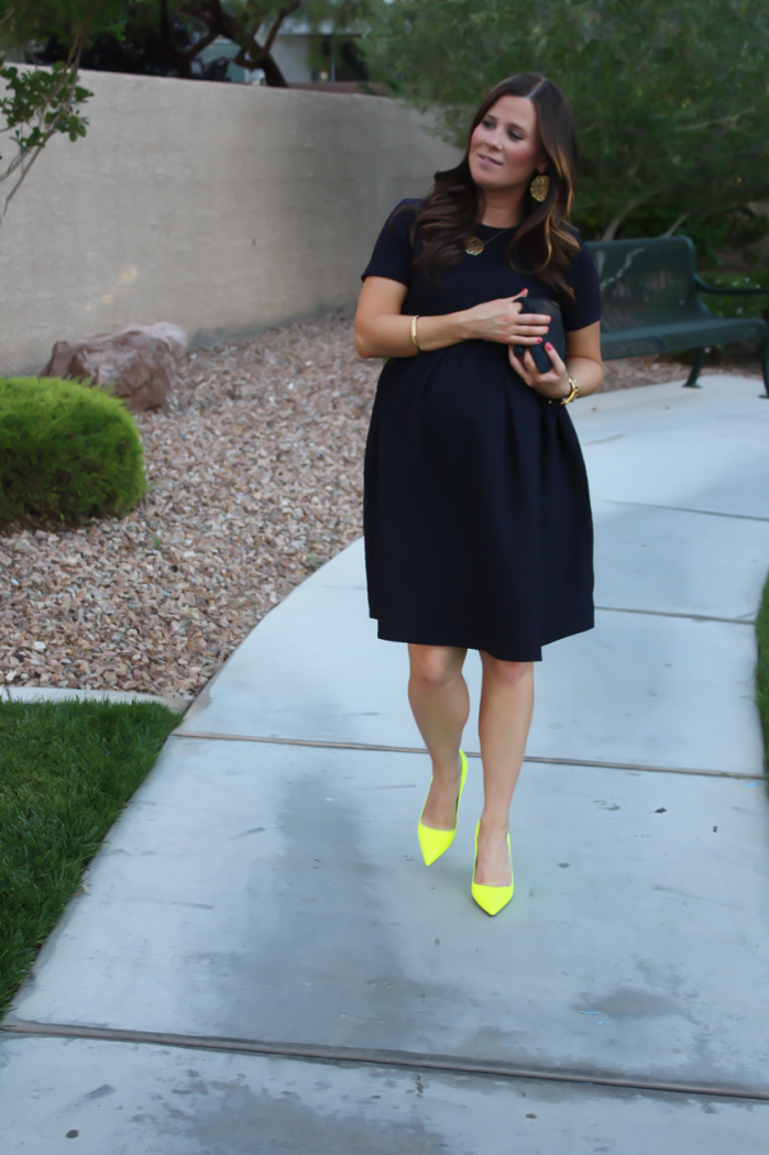 Navy Maternity Dress, Neon Green Heels, Clutch, ASOS, ASOS Maternity, Kate Spade, Clare V 20