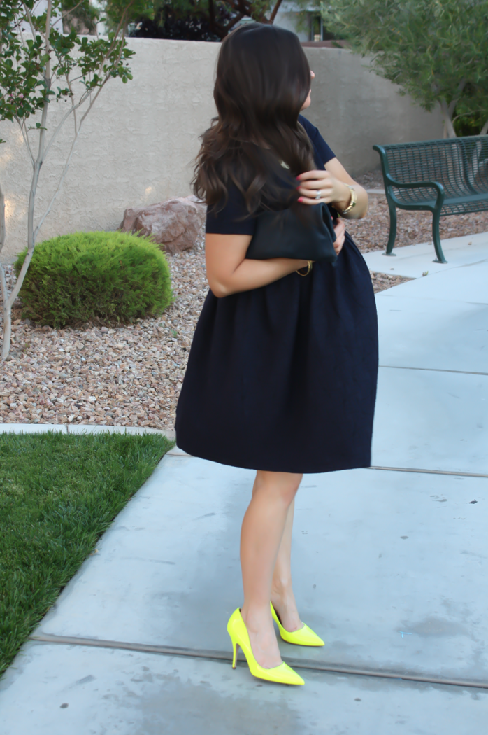 Navy Maternity Dress, Neon Green Heels, Clutch, ASOS, ASOS Maternity, Kate Spade, Clare V 4