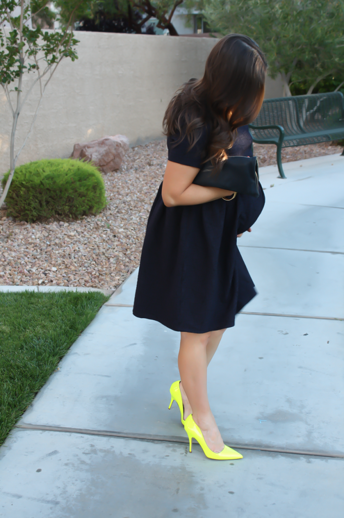 Navy Maternity Dress, Neon Green Heels, Clutch, ASOS, ASOS Maternity, Kate Spade, Clare V 7