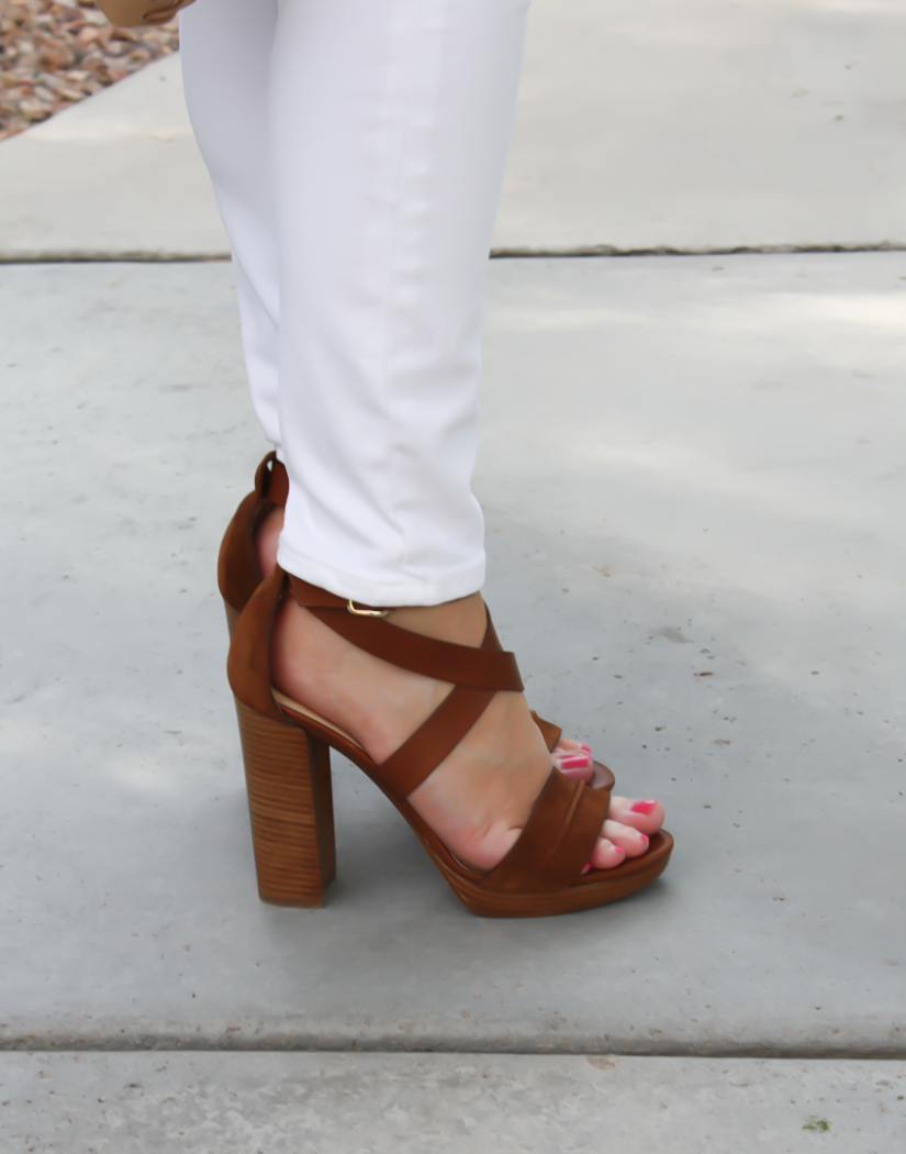 Navy Ruffle Collar Maternity Blouse, White Maternity Skinny Jeans, Brown Suede Sandals, Tan Leather Clutch, ASOS, ASOS Maternity, J.Crew, M. Gemi 19