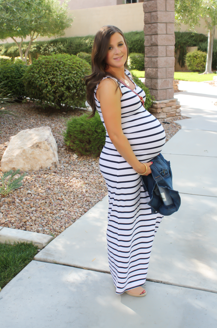 red white and blue striped maxi dress