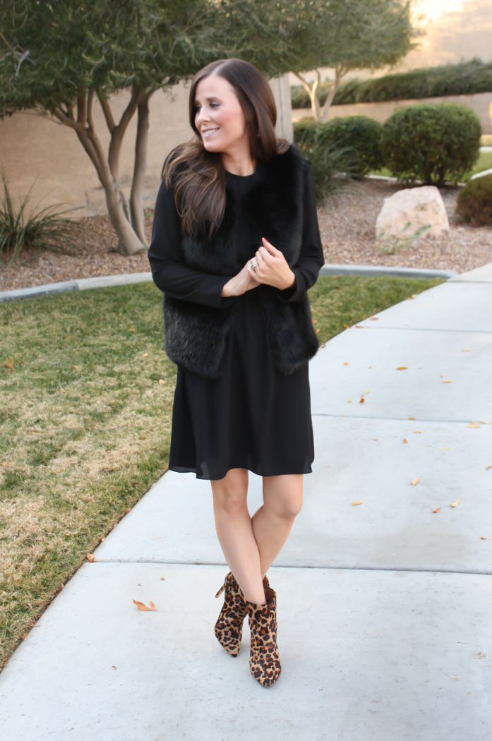 Black Bib Dress, Leopard Booties, Black Faux Fur Dress, Nordstrom, CeCe by Cynthia Steffe, Topshop, Joie