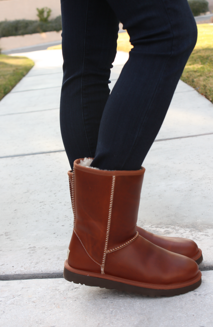 Grey Tunic Sweater, White Tunic Tee, Dark Rinse Skinny Jeans, Short Leather Boots, Plaid Scarf, Red Leather Crossbody, Nordstrom, Paige Jeans, BP, Uggs, Burberry, Chloe 7