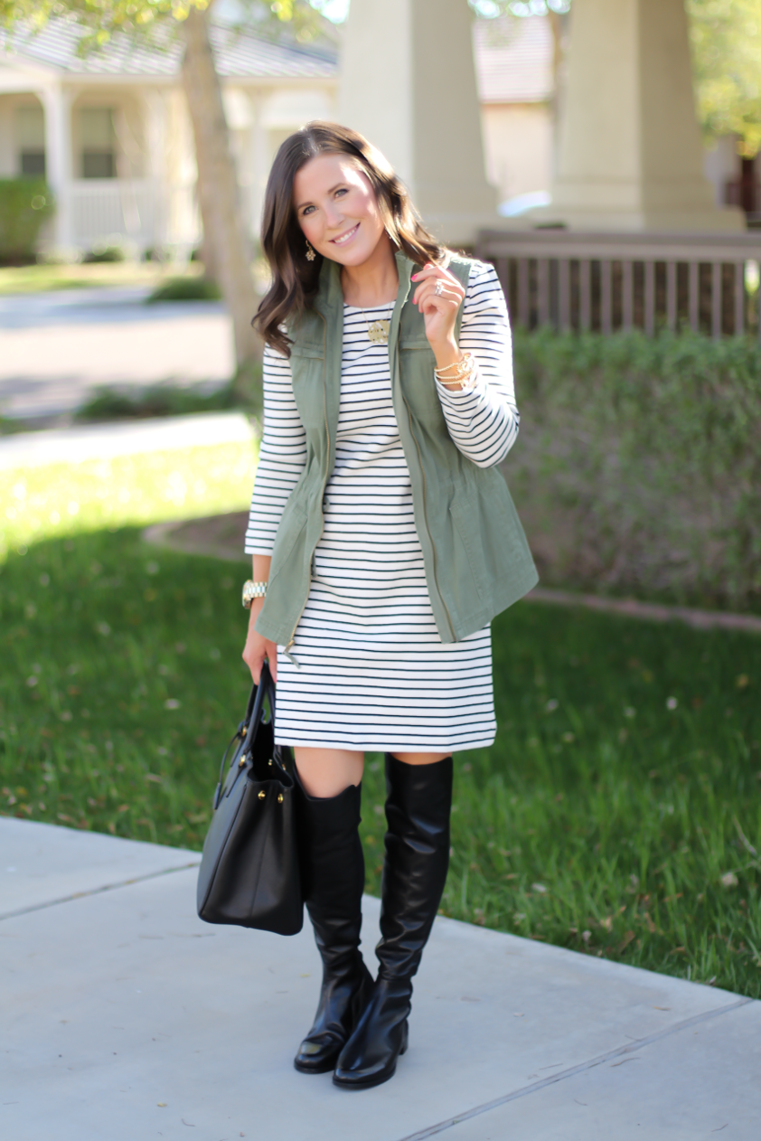 J crew black clearance and white striped dress