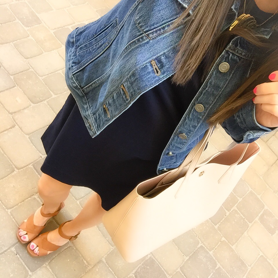 Navy Dress Denim Jacket Wedge Sandals