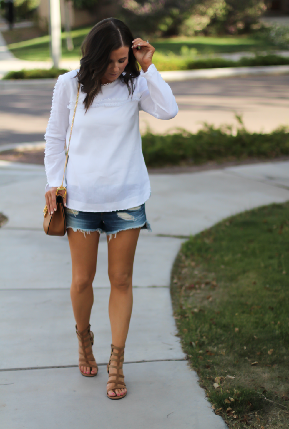 In-Vested Denim Criss Cross Vest White Blouse Combo – ChicCityVintage