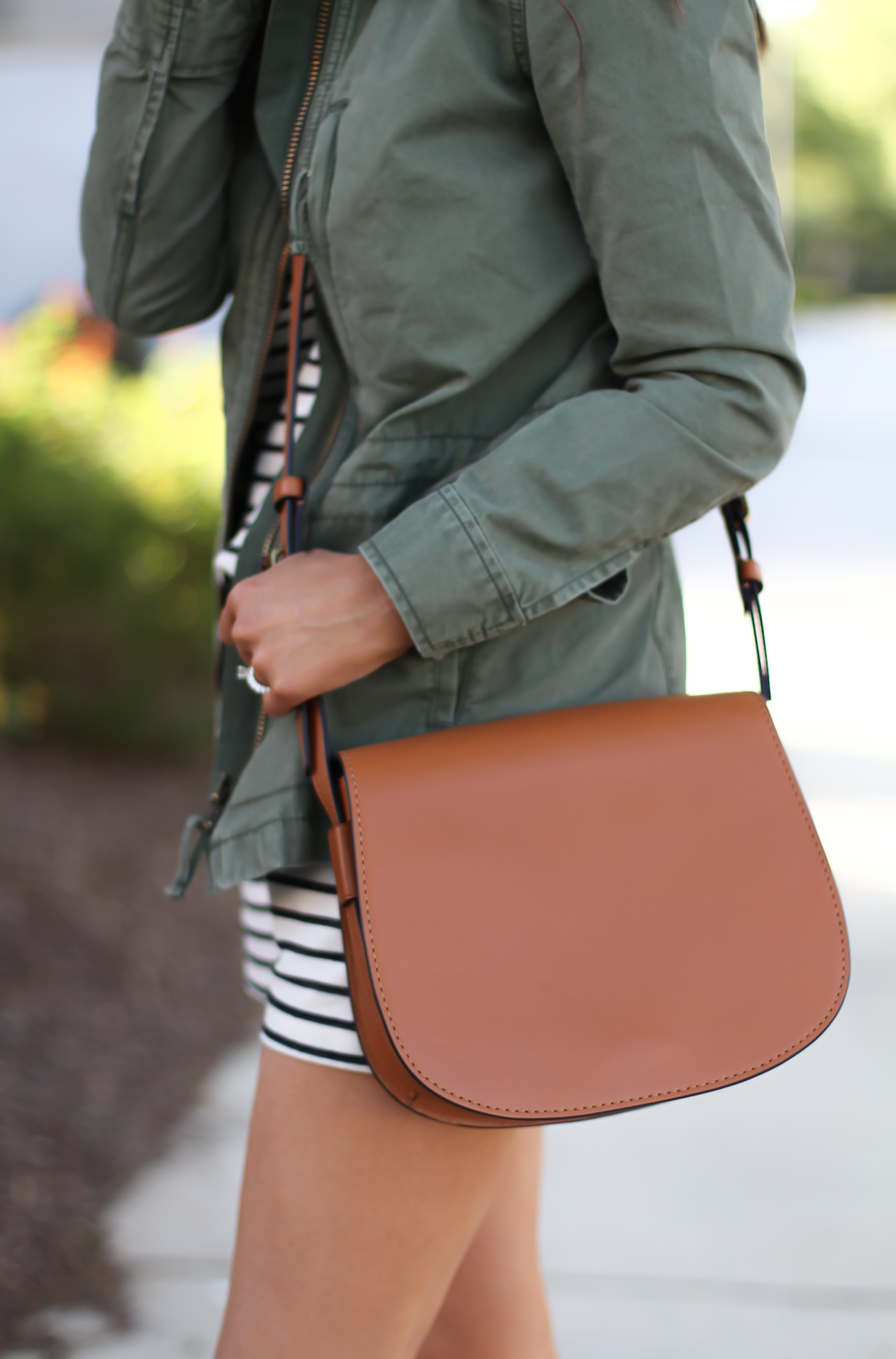 Striped Romper, Green Utility Jacket, Suede Espadrille Wedges, Cognac Saddle Wedges, Madewell, Chloe, Tory Burch 20