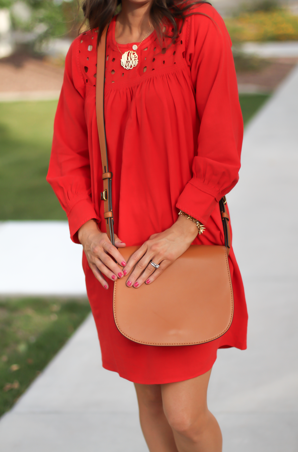 Red Eyelet Dress, Tan Suede Espadrilles, Tan Leather Crossbody Bag, Madewell, Chloe, Tory Burch 8