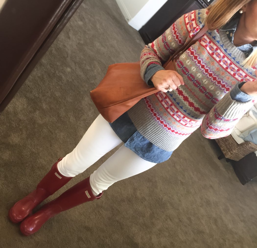 fairisle-chambray-white-skinny-jeans-hunter-boots