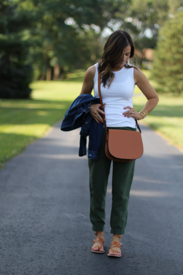 army green joggers outfit